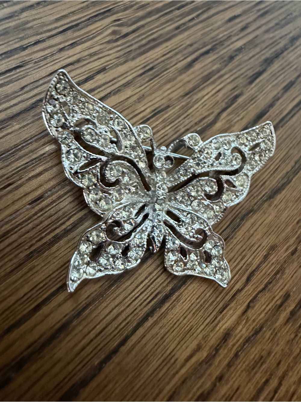 Vintage Signed Hedy Silver Tone Rhinestone Butterfly Brooch Pin